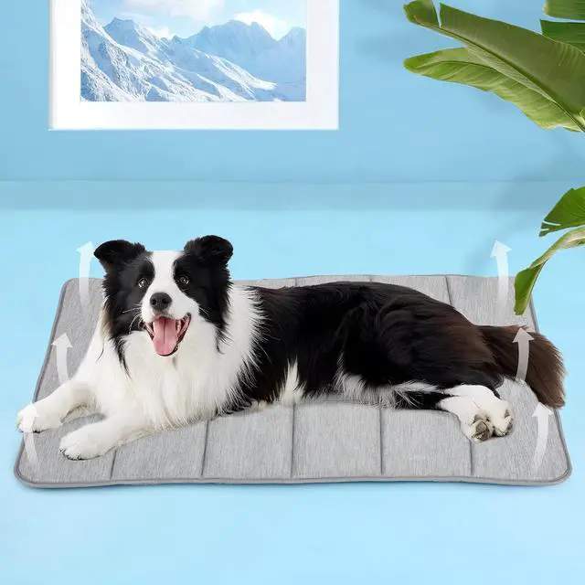 Alt view image 7 of 7 - Dog Cooling Mat for Large Dogs 35"x23" Orthopedic Memory Foam Pad for Summer, Hot Weather & Joint Relief | Washable, Non-Slip Crate Mat for Senior Dogs, Travel & Home (Grey)