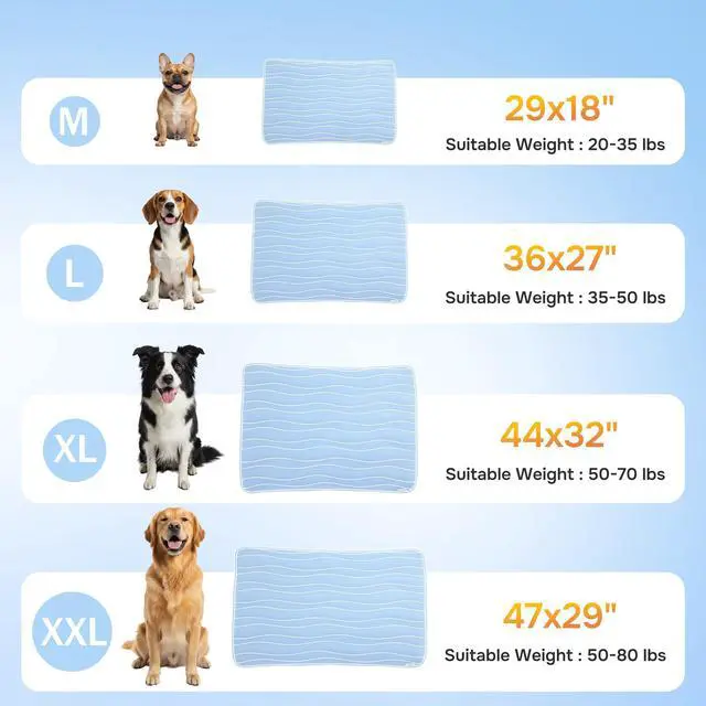 Alt view image 3 of 7 - Cooling Mat for Extra Large Dogs XL - Thin Portable Pet Cooling Pad, Breathable and Washable Cool Fiber with Non-Slip Bottom, Outdoor Use for Summer, 44x32, Blue