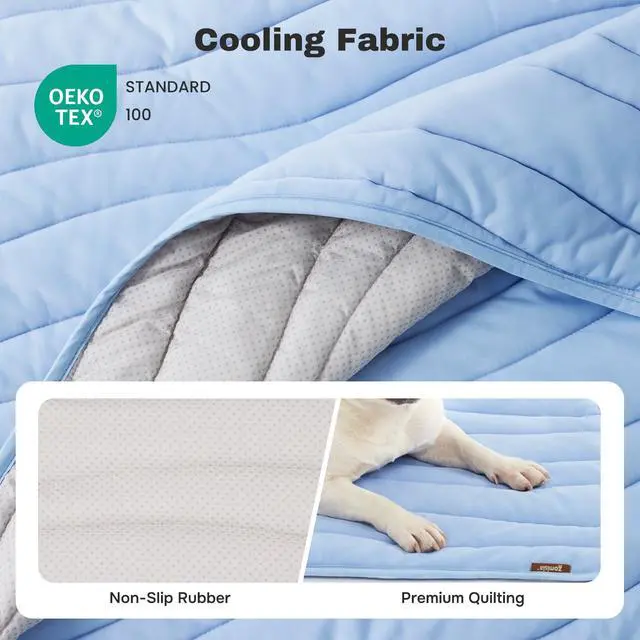 Alt view image 5 of 7 - Cooling Mat for Extra Large Dogs XL - Thin Portable Pet Cooling Pad, Breathable and Washable Cool Fiber with Non-Slip Bottom, Outdoor Use for Summer, 44x32, Blue