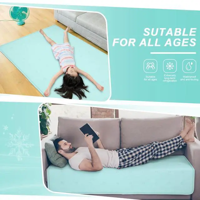 Alt view image 4 of 6 - Cooling Pad Mat for Bed Cooling Mattress Pad Gel for Sleep, Summer Hot Flashes, Adult, Pets, No Water or Electricity Required(Plain,47 x 27.5 Inch,Light Blue)