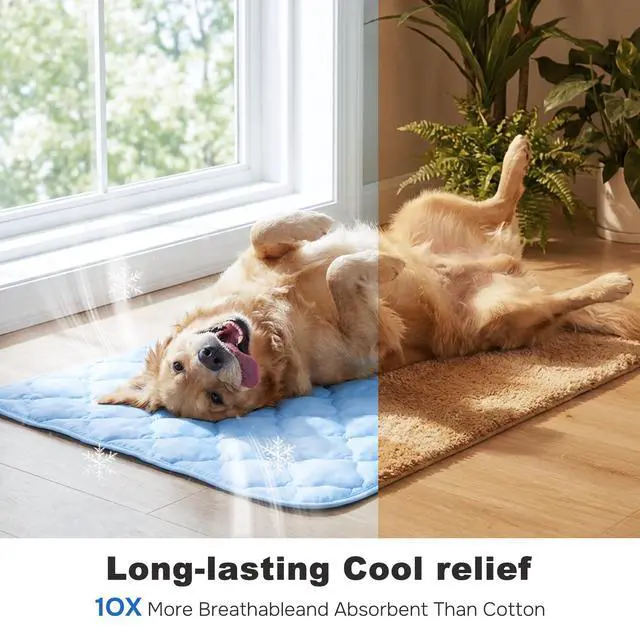 Alt view image 3 of 7 - Dog Cooling Mat for Extra Large Dogs, Q-Max>0.5 Thin Breathable Crate Pad for Pet, Portable Washable Kennel Pad for Summer Outdoor, 41x27, Blue