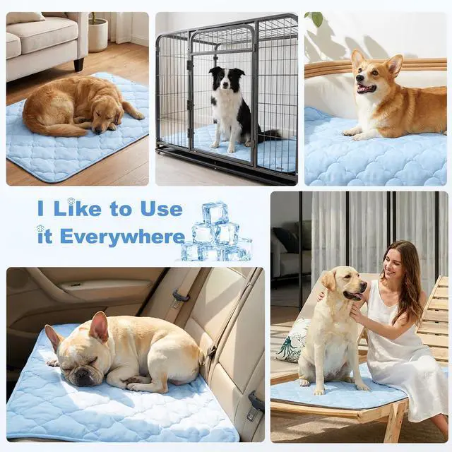 Alt view image 7 of 7 - Dog Cooling Mat for Extra Large Dogs, Q-Max>0.5 Thin Breathable Crate Pad for Pet, Portable Washable Kennel Pad for Summer Outdoor, 41x27, Blue