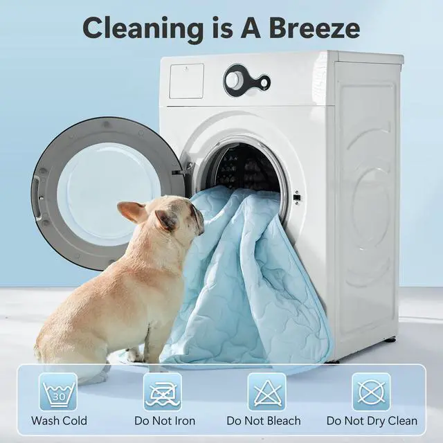Alt view image 6 of 7 - Cooling Mat for Dogs, Q-Max>0.5 Instant Temp Drop Dog Cooling Mats for Medium Dogs&Cats, Cooling Pad for Dog - Indoor Outdoor Travel Use, Snag ResistantMachine Washable&Anti-Slip, 28"X22" Blue