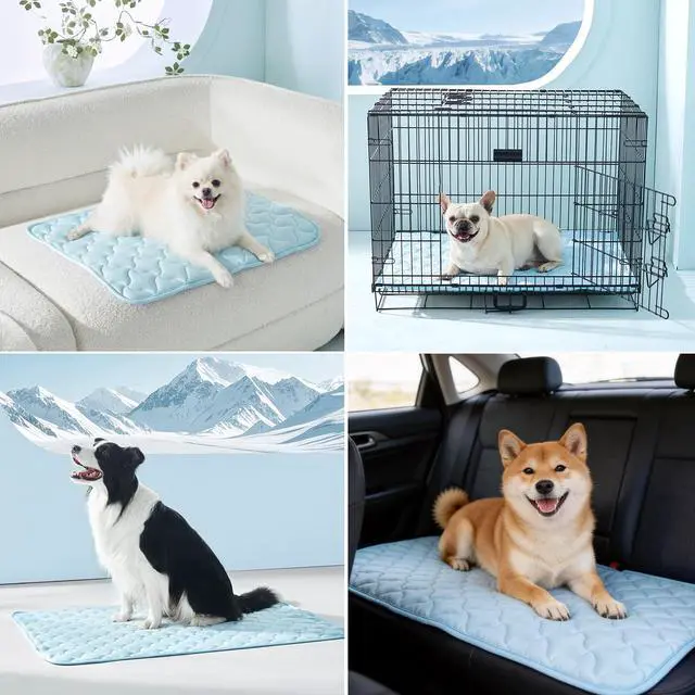 Alt view image 5 of 7 - Cooling Mat for Dogs, Q-Max>0.5 Instant Temp Drop Dog Cooling Mats for Medium Dogs&Cats, Cooling Pad for Dog - Indoor Outdoor Travel Use, Snag ResistantMachine Washable&Anti-Slip, 28"X22" Blue