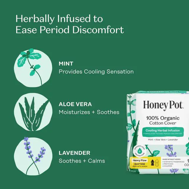 Alt view image 3 of 7 - - Cooling Herbal - Heavy Flow Daytime Pads for Women