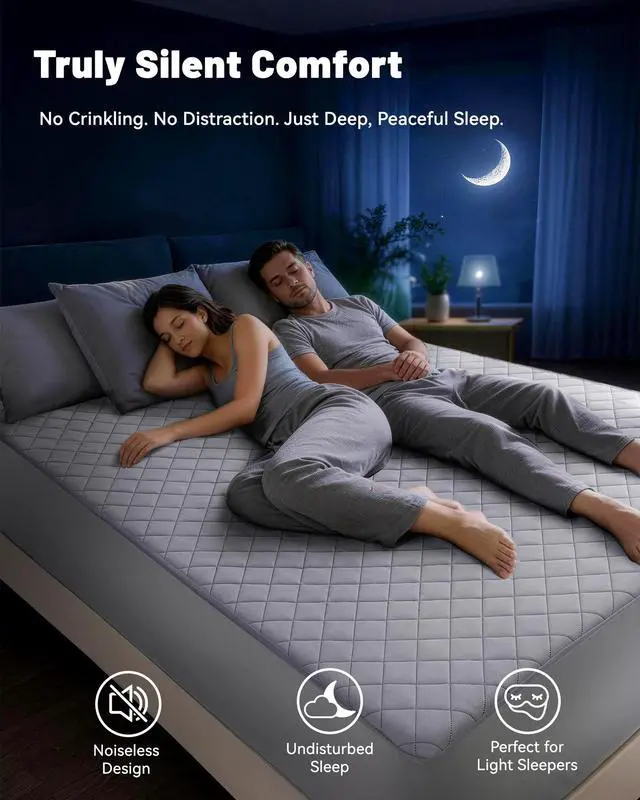 Alt view image 4 of 7 - Cooling Mattress Pad for Hot Sleepers Noiseless Mattress Protector Bed Cooling Pad 3 x Breathable Mattress Topper Q-Max 0.45 Cool Touch, 3D Mesh Deep Pocket Bed Cooling Cover Grey Queen