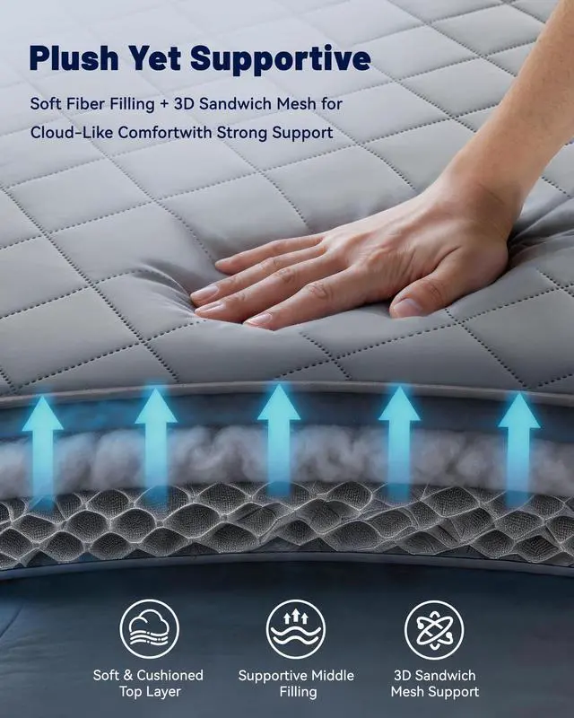 Alt view image 5 of 7 - Cooling Mattress Pad for Hot Sleepers Noiseless Mattress Protector Bed Cooling Pad 3 x Breathable Mattress Topper Q-Max 0.45 Cool Touch, 3D Mesh Deep Pocket Bed Cooling Cover Grey Queen