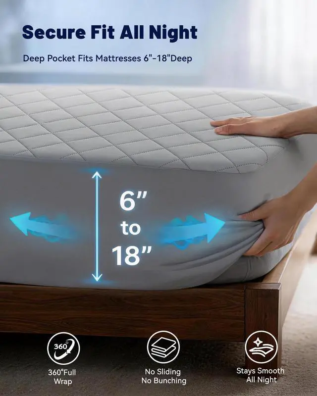 Alt view image 6 of 7 - Cooling Mattress Pad for Hot Sleepers Noiseless Mattress Protector Bed Cooling Pad 3 x Breathable Mattress Topper Q-Max 0.45 Cool Touch, 3D Mesh Deep Pocket Bed Cooling Cover Grey Queen