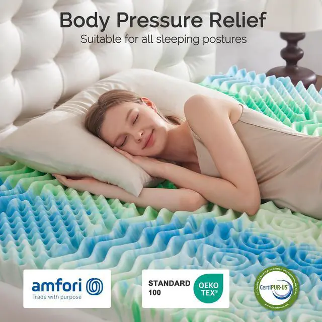 Alt view image 4 of 7 - 3 Inch 7-Zone Twin Memory Foam Mattress Topper Egg Crate Cooling Gel Infused Mattress Pad Bed Topper for Pressure Relief and Back Pain Soft & Breathable, CertiPUR-US Certified
