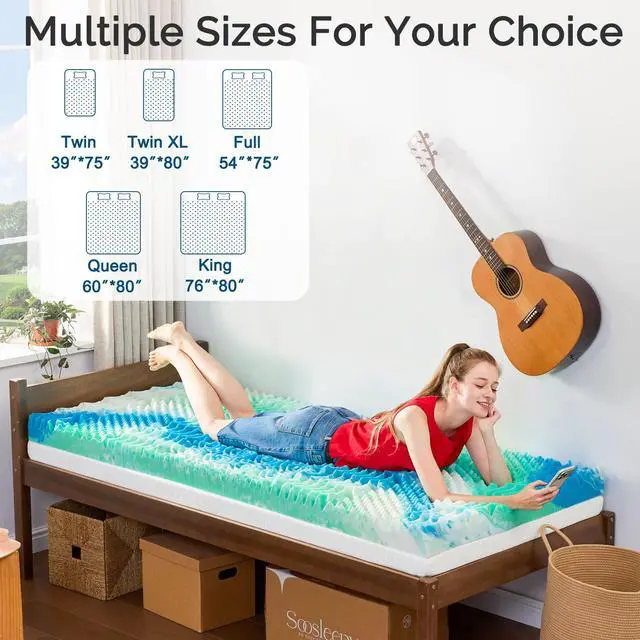 Alt view image 6 of 7 - 3 Inch 7-Zone Twin Memory Foam Mattress Topper Egg Crate Cooling Gel Infused Mattress Pad Bed Topper for Pressure Relief and Back Pain Soft & Breathable, CertiPUR-US Certified