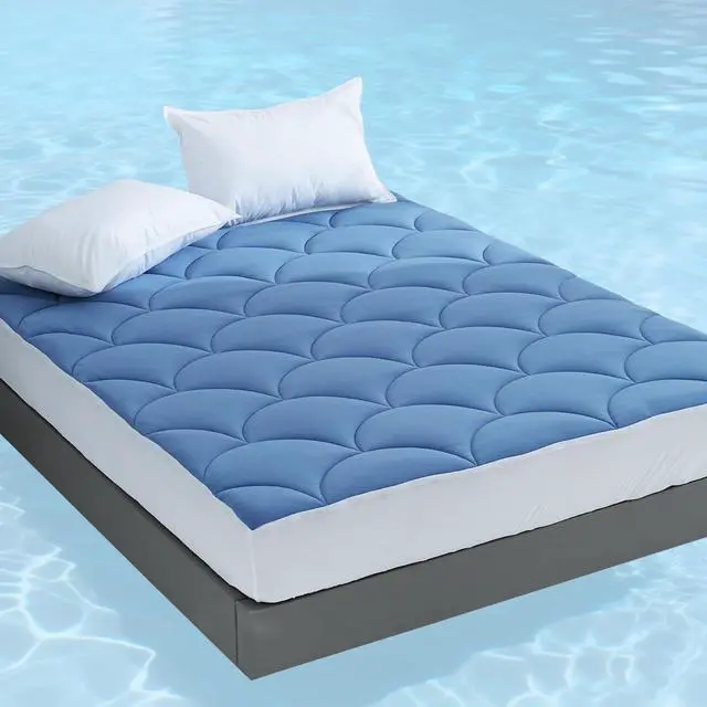 Main image of Queen Size Cooling Mattress Pad, Cool Mattress Topper for Hot Sleepers, Soft Breathable Noiseless Pillow Top Cover, Quilted Fitted Bed Pad for 8''-16'' Deep Pocket, 500GSM (Sea Blue)