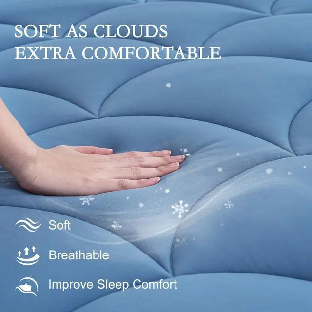 Alt view image 2 of 7 - Queen Size Cooling Mattress Pad, Cool Mattress Topper for Hot Sleepers, Soft Breathable Noiseless Pillow Top Cover, Quilted Fitted Bed Pad for 8''-16'' Deep Pocket, 500GSM (Sea Blue)