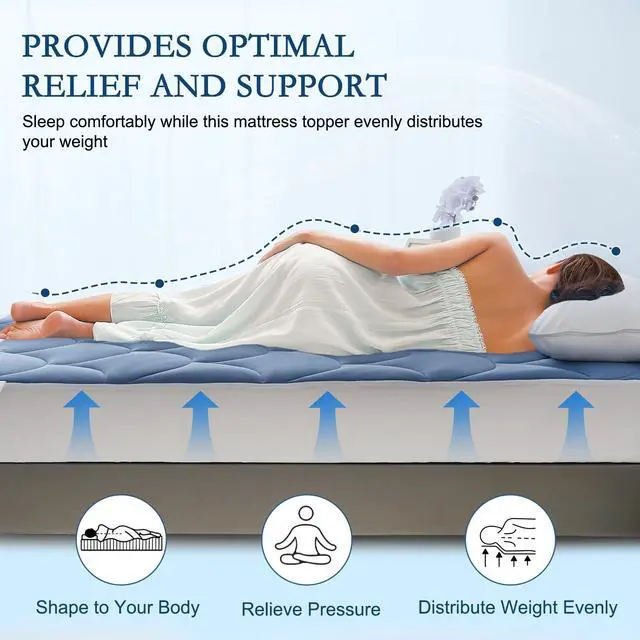Alt view image 4 of 7 - Queen Size Cooling Mattress Pad, Cool Mattress Topper for Hot Sleepers, Soft Breathable Noiseless Pillow Top Cover, Quilted Fitted Bed Pad for 8''-16'' Deep Pocket, 500GSM (Sea Blue)