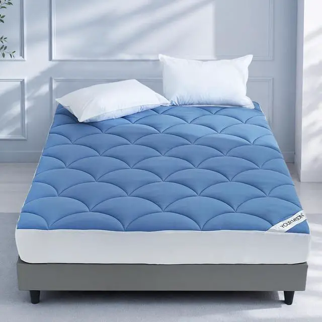 Main image of Cooling Mattress Pad Queen Size, Soft Breathable Pillow Top Mattress Topper for Hot Sleepers, Quilted Fitted Bed Cover with 8-16 Deep Pocket, 500GSM(Blue)