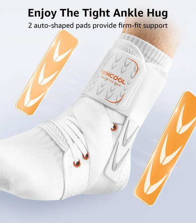 Alt view image 2 of 7 - Slim-Fit Ankle Brace for Sprained Ankle, Quick Lace Up Ankle Support for Women Men with 2 Auto-Shaped Pads, Air Fabric Cool Ankle Stabilizer for Injury Recover, Running,Sports,White,S