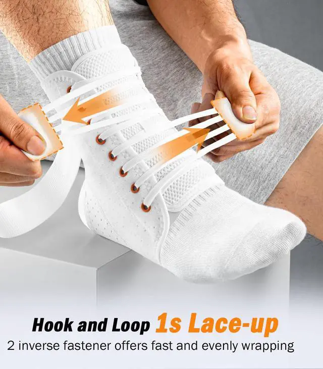 Alt view image 3 of 7 - Slim-Fit Ankle Brace for Sprained Ankle, Quick Lace Up Ankle Support for Women Men with 2 Auto-Shaped Pads, Air Fabric Cool Ankle Stabilizer for Injury Recover, Running,Sports,White,S