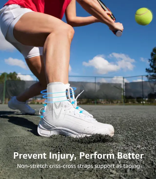 Alt view image 6 of 7 - Slim-Fit Ankle Brace for Sprained Ankle, Quick Lace Up Ankle Support for Women Men with 2 Auto-Shaped Pads, Air Fabric Cool Ankle Stabilizer for Injury Recover, Running,Sports,White,S