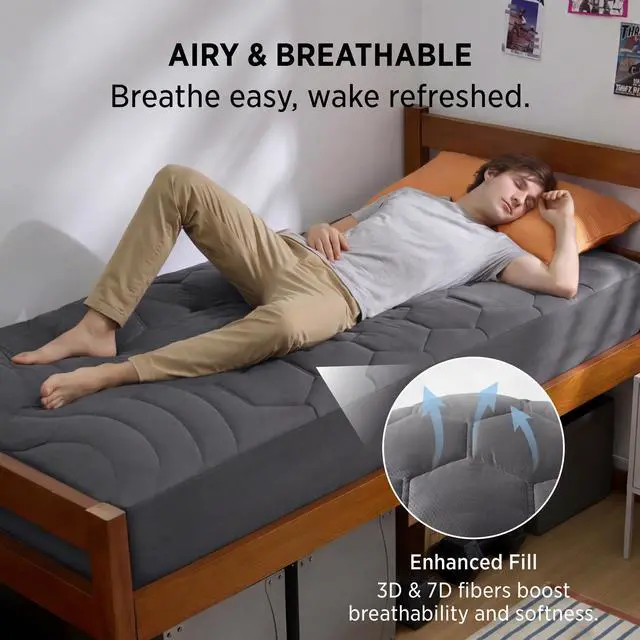 Alt view image 3 of 7 - Grey Twin XL Mattress Pad - Soft Mattress Topper for College Dorm Room Essentials, Extra Long Twin Bed Cover Protector with 8-21 Inches Deep Pocket, Washable, Grey, 39x80 Inches