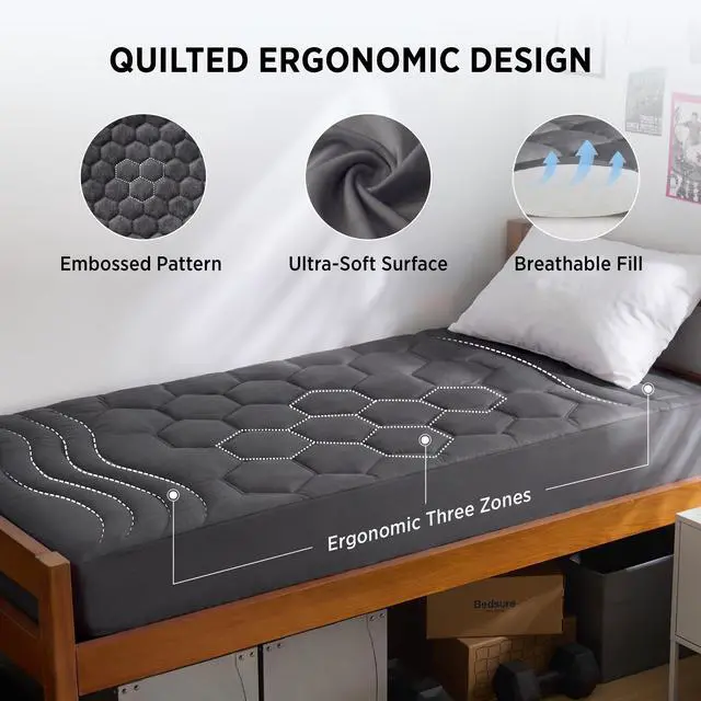 Alt view image 4 of 7 - Grey Twin XL Mattress Pad - Soft Mattress Topper for College Dorm Room Essentials, Extra Long Twin Bed Cover Protector with 8-21 Inches Deep Pocket, Washable, Grey, 39x80 Inches