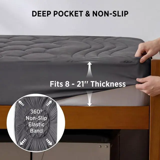 Alt view image 6 of 7 - Grey Twin XL Mattress Pad - Soft Mattress Topper for College Dorm Room Essentials, Extra Long Twin Bed Cover Protector with 8-21 Inches Deep Pocket, Washable, Grey, 39x80 Inches