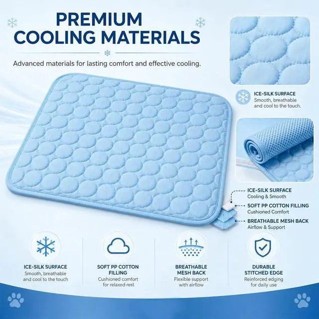 Alt view image 6 of 6 - Dog Cooling Mat, 2026 Upgraded Pet Ice Silk Mat(Bule,M-24×20")