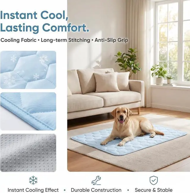 Alt view image 7 of 7 - Dog Cooling Mat for Large Dogs,Washable Self Cooling Pet Pad with Non Slip Bottom,Portable Ice Silk Cooling Bed for Medium Large Dogs,Foldable Cooling Blanket for Indoor Outdoor Crate Use(Grey-XL