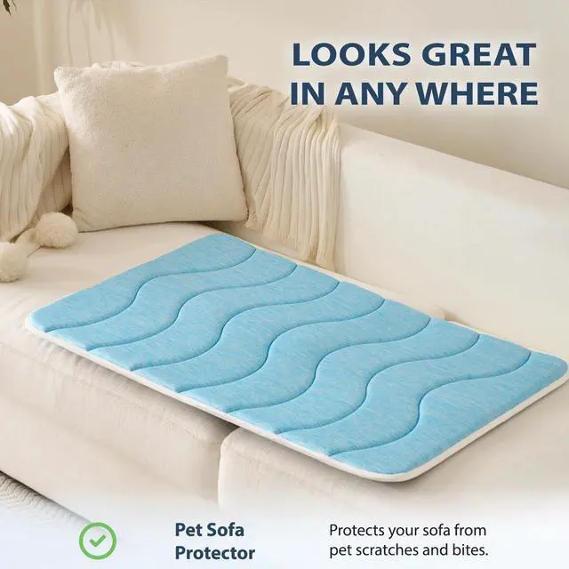 Alt view image 4 of 6 - 0.8" Thick Cooling Dog Foam Pad & Summer Pet Sleeping Mat, Machine Washable, Materials Safe, Portable Flat Pet Bed for Dogs.(Sky Blue, 24" x 18")