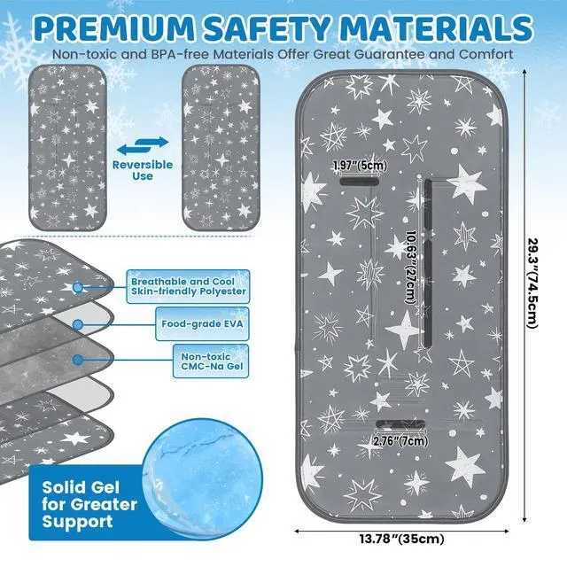 Alt view image 2 of 6 - Reversible Stroller Cooling Pad, Water-Resistant & Comfortable, Gray
