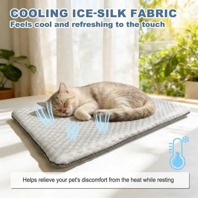 Alt view image 4 of 6 - Dog Cooling Mat, Self-Cooling Pad for Dogs - 12" x 19" Washable Non-Toxic Summer Pet Mat, Refrigerable, Non-Slip Foldable Portable Soft Pad for Indoor Outdoor, Kennel Sofa Bed Floor Car