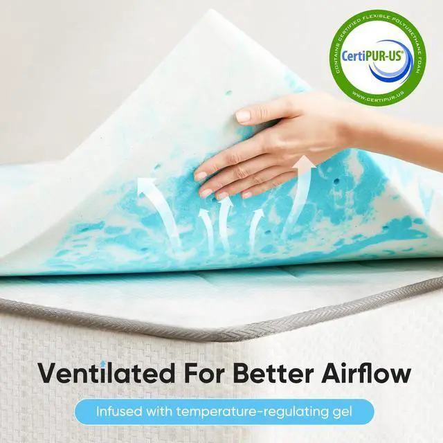Alt view image 2 of 7 - 2 Inch Queen Cooling Gel Infused Memory Foam Mattress Topper Bed Pad