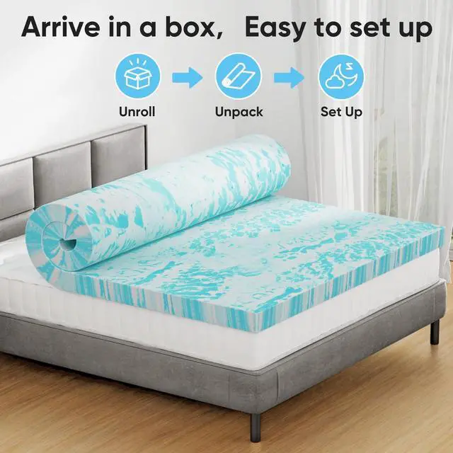 Alt view image 6 of 7 - 2 Inch Queen Cooling Gel Infused Memory Foam Mattress Topper Bed Pad