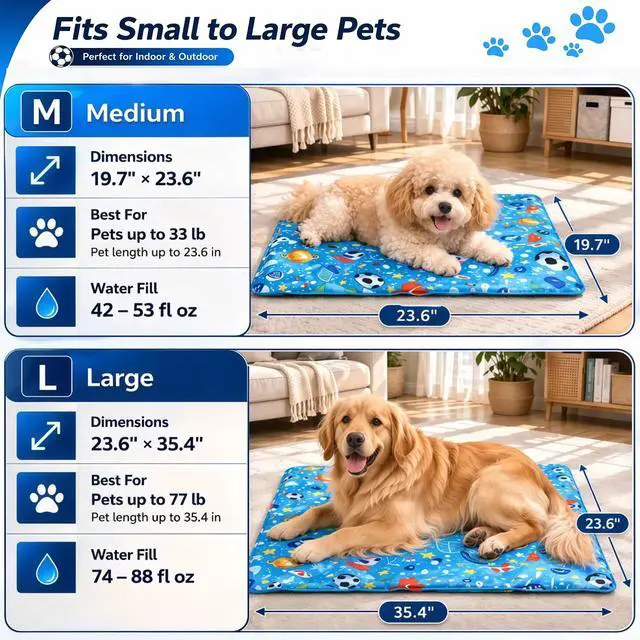 Alt view image 4 of 7 - Dog Cooling Mat, Water-Activated Gel Ice Pad for Dogs&Cats, Self-Cooling Mat Soccer Fan Dog Gifts, Waterproof Wipe-Clean, Soccer-Themed Summer Beds for Outdoor&Indoor Large/Medium/Small Pets