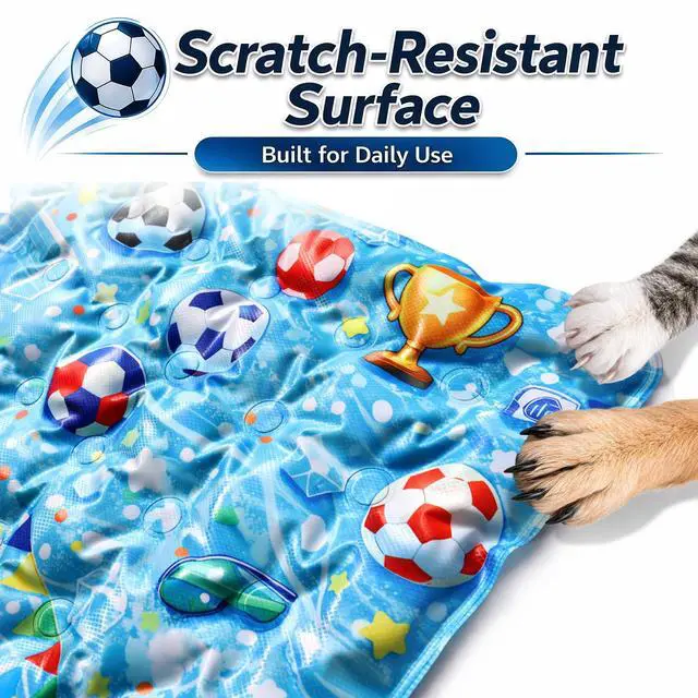 Alt view image 5 of 7 - Dog Cooling Mat, Water-Activated Gel Ice Pad for Dogs&Cats, Self-Cooling Mat Soccer Fan Dog Gifts, Waterproof Wipe-Clean, Soccer-Themed Summer Beds for Outdoor&Indoor Large/Medium/Small Pets