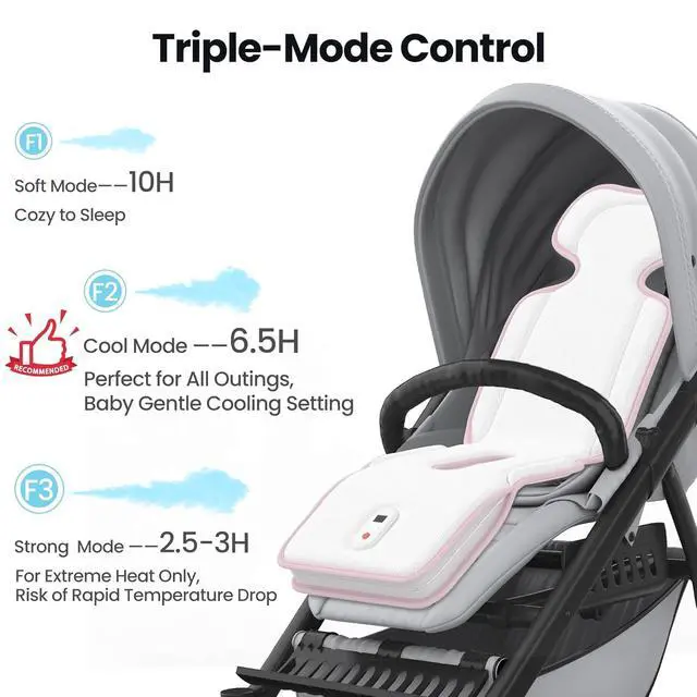 Alt view image 5 of 7 - Baby Stroller Cooling Pad, Up to 10H Cooling, 10000 mAh Rechargeable Car Seat Liner with 2 Built-in Blower, 3 Speed, Summer Essentials for Baby Girl Boy, Cooling Cushion for Toddler Outdoors, Pink