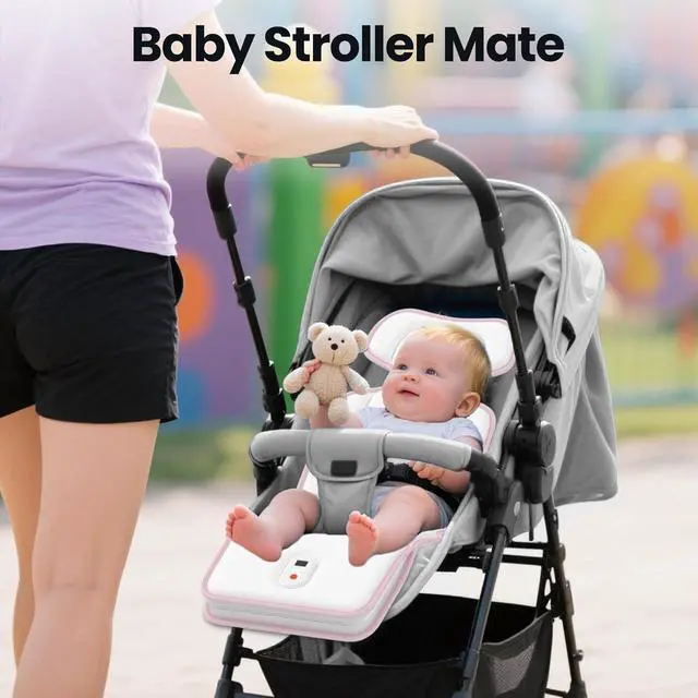 Alt view image 6 of 7 - Baby Stroller Cooling Pad, Up to 10H Cooling, 10000 mAh Rechargeable Car Seat Liner with 2 Built-in Blower, 3 Speed, Summer Essentials for Baby Girl Boy, Cooling Cushion for Toddler Outdoors, Pink