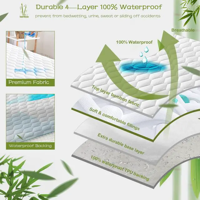 Alt view image 2 of 6 - Queen Mattress Protector Waterproof, Mattress Pad Rayon from Bamboo