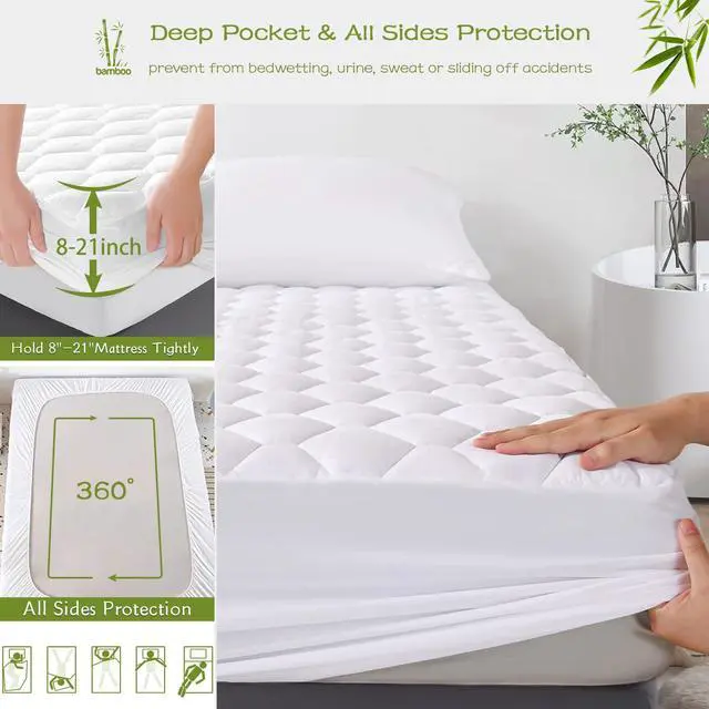 Alt view image 4 of 6 - Queen Mattress Protector Waterproof, Mattress Pad Rayon from Bamboo