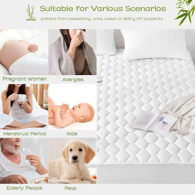 Alt view image 5 of 6 - Queen Mattress Protector Waterproof, Mattress Pad Rayon from Bamboo