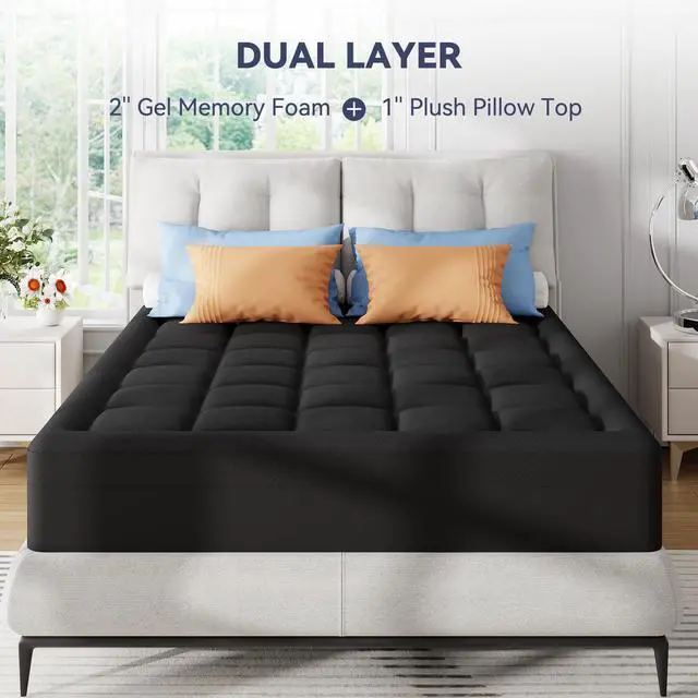 Alt view image 6 of 7 - 3 Inch Full Dual Layer Memory Foam Mattress Topper with Pillowtop