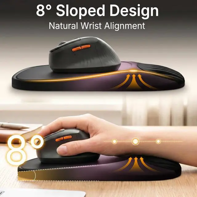 Alt view image 2 of 7 - Ergonomic Mouse Pad with Wrist Rest, Sloped Memory Foam Mousepad with Wrist Support, Cooling Channels, Non-Slip Base, Smooth Lycra Surface for Office, Gaming & Home Desk (Galactic Purple)