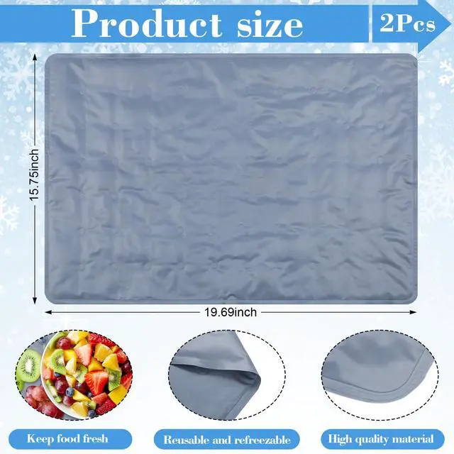 Alt view image 2 of 6 - 2 Pcs Reusable Freezable Ice Mat for Buffet Table Chilled Serving Tray Party 19.69 x 15.75 Inches Charcuterie Cooler Cooling Trays for Food, Cheese(Gray)