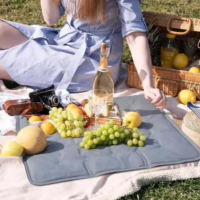 Alt view image 4 of 6 - 2 Pcs Reusable Freezable Ice Mat for Buffet Table Chilled Serving Tray Party 19.69 x 15.75 Inches Charcuterie Cooler Cooling Trays for Food, Cheese(Gray)