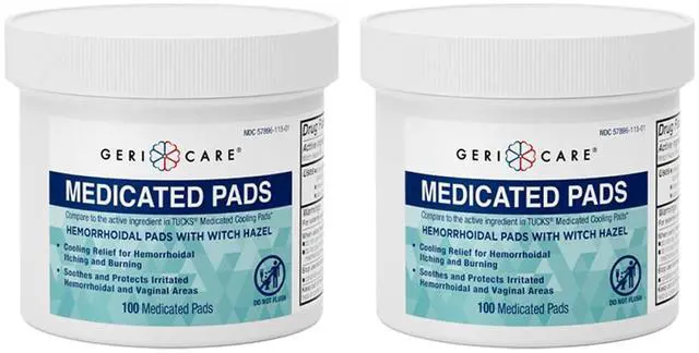 Main image of Medicated Cooling Pads with Witch Hazel, for Soothing Itch, Discomfort and Burning, Pre-Moistened Pads Ideal for Sensitive Areas, 100 Count (Pack of 2)