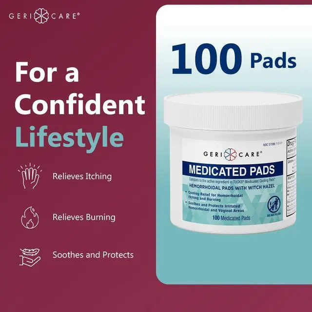 Alt view image 5 of 6 - Medicated Cooling Pads with Witch Hazel, for Soothing Itch, Discomfort and Burning, Pre-Moistened Pads Ideal for Sensitive Areas, 100 Count (Pack of 2)
