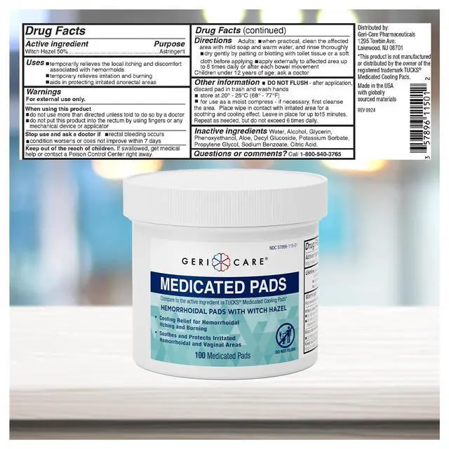 Alt view image 6 of 6 - Medicated Cooling Pads with Witch Hazel, for Soothing Itch, Discomfort and Burning, Pre-Moistened Pads Ideal for Sensitive Areas, 100 Count (Pack of 2)