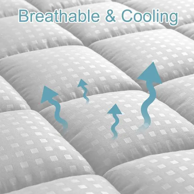 Alt view image 2 of 7 - Queen Mattress Pad Quilted Fitted Mattress Protector Cooling Pillow Top Mattress Cover Breathable Fluffy Soft Mattress Topper with 8-21" Deep Pocket