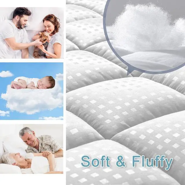 Alt view image 3 of 7 - Queen Mattress Pad Quilted Fitted Mattress Protector Cooling Pillow Top Mattress Cover Breathable Fluffy Soft Mattress Topper with 8-21" Deep Pocket