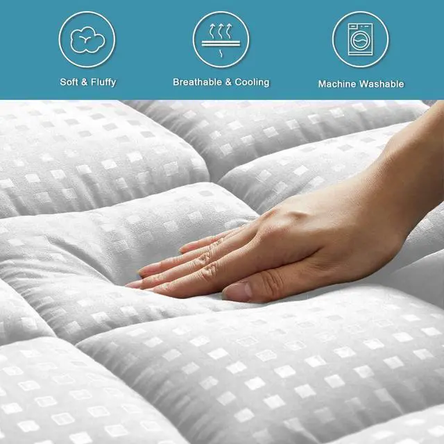 Alt view image 4 of 7 - Queen Mattress Pad Quilted Fitted Mattress Protector Cooling Pillow Top Mattress Cover Breathable Fluffy Soft Mattress Topper with 8-21" Deep Pocket