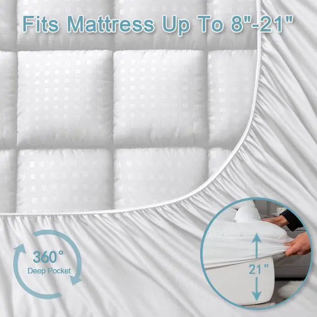 Alt view image 5 of 7 - Queen Mattress Pad Quilted Fitted Mattress Protector Cooling Pillow Top Mattress Cover Breathable Fluffy Soft Mattress Topper with 8-21" Deep Pocket