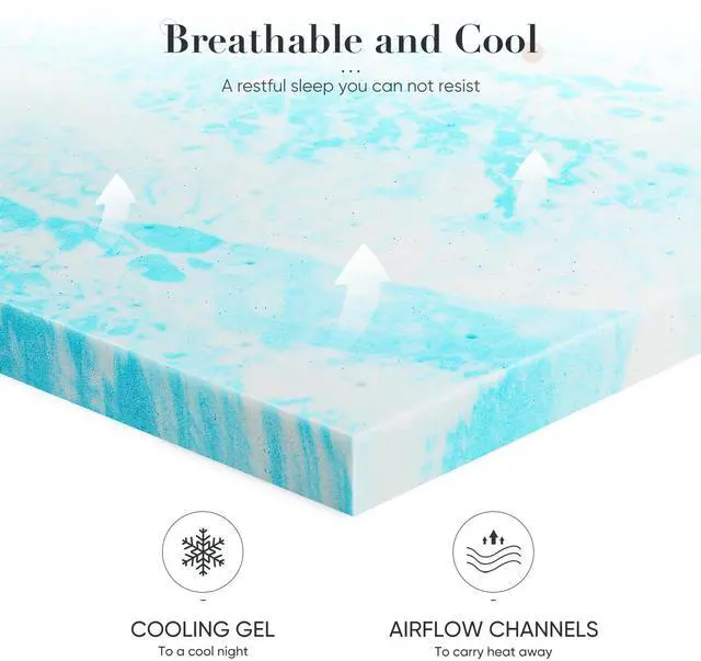 Alt view image 2 of 7 - Mattress Toppers Memory Foam King Size, 3 Inch Thick Bed Topper Pad Cooling Gel Infused Soft Comfy Padding Breathable for Sleeper Sofa Couch RV Camper, CertiPUR-US Certified, Blue